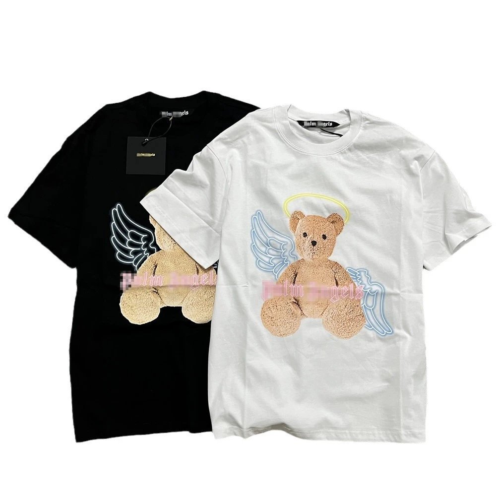 Streetwear Angel Bear Graphic Cotton T-Shirt Black White - Gallery Image 1 - Detailed View