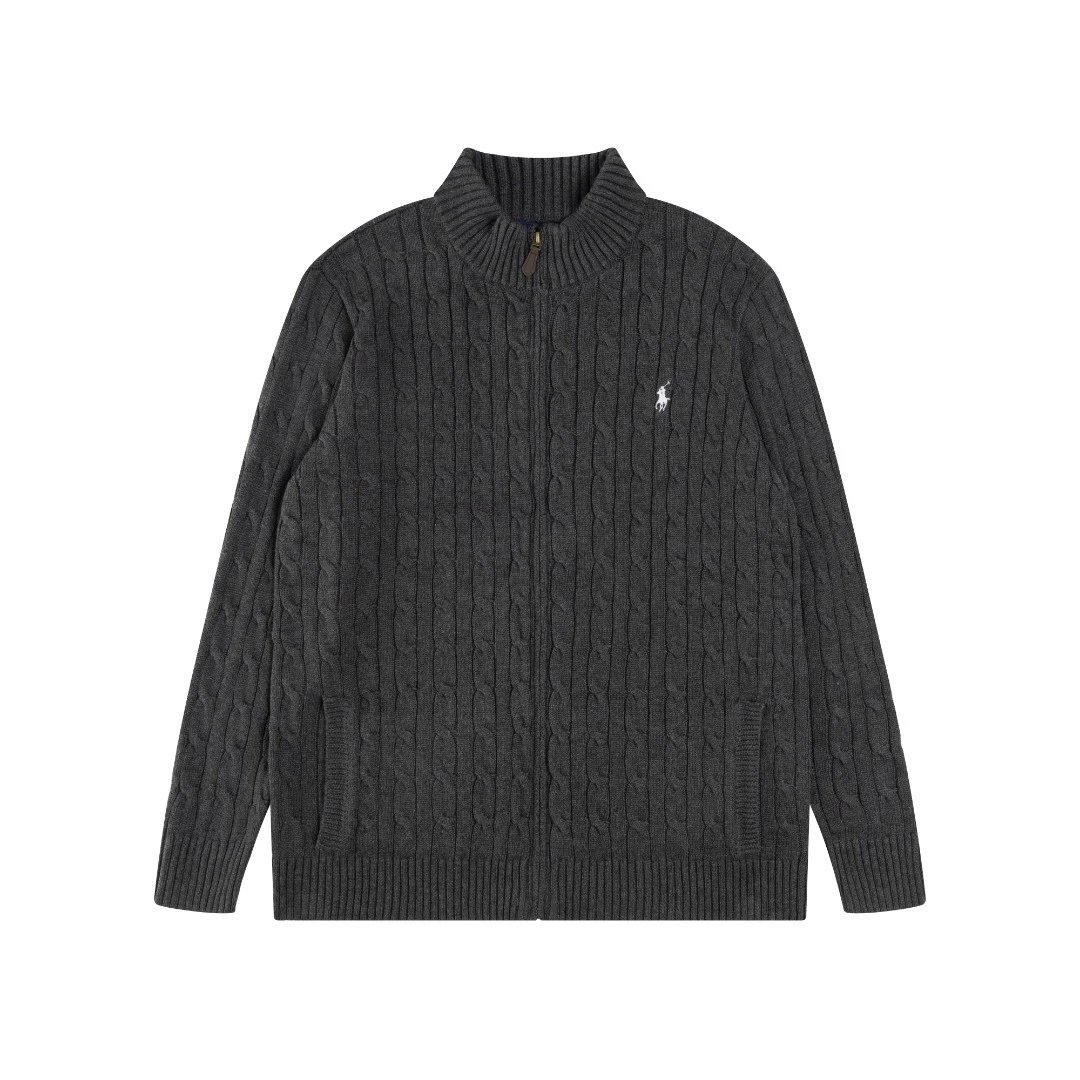 Men's Cable-Knit Wool Full-Zip Cardigan Charcoal - Ralph Lauren - Cnfans - $42.79