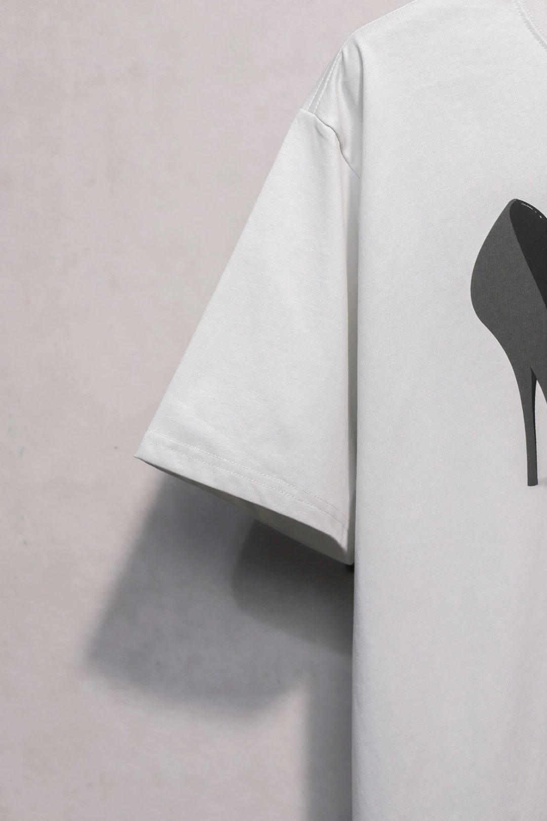 SS25 Unisex Oversized High Heel Pump Graphic Tee, Ecru - Gallery Image 9 - Detailed View