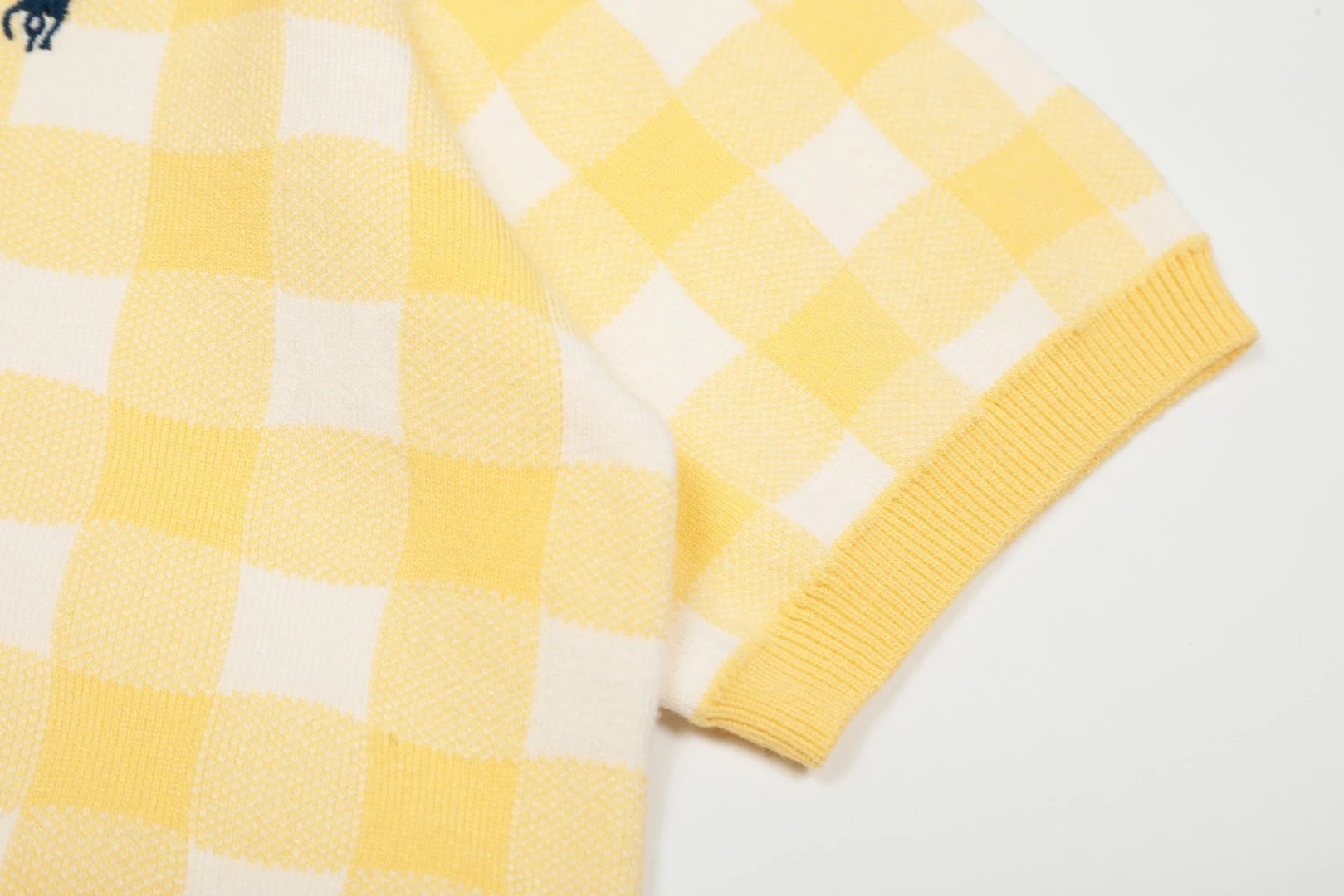 Gingham Knit Polo Top, Women's Short Sleeve, Rose - Gallery Image 11 - Detailed View