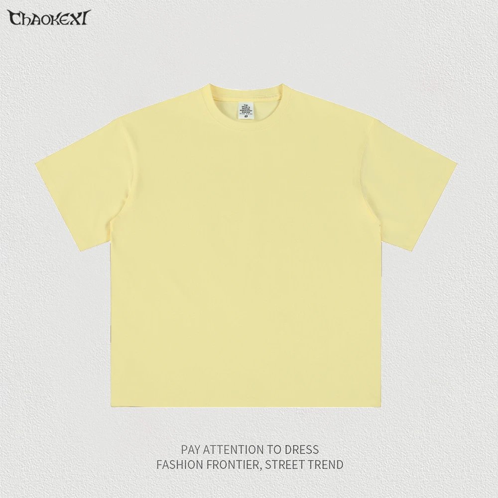 Men's Heavy Cotton Short Sleeve Tee Street Style Canary - CHAOKEXI - Cnfans - $17.58