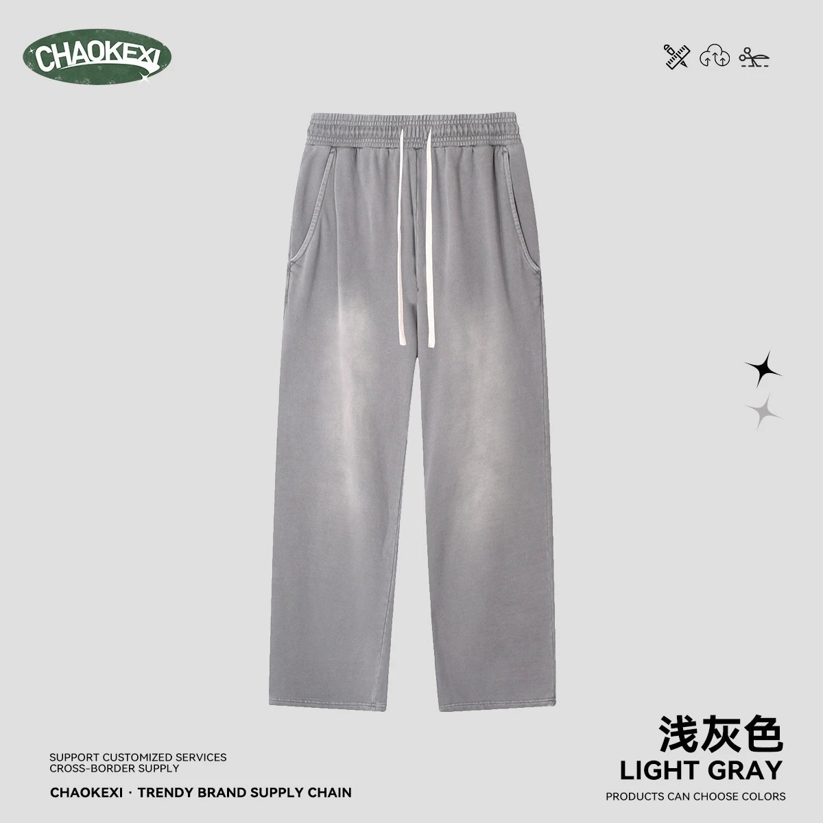 Men's Straight Cotton Sweatpants Casual Trousers - Ash - ChaoKeXi - Cnfans - $28.31