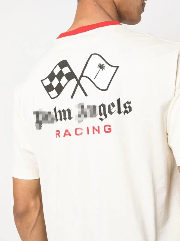 Racing Graphic Cotton Streetwear T-Shirt Ivory - Gallery Image 4 - Detailed View
