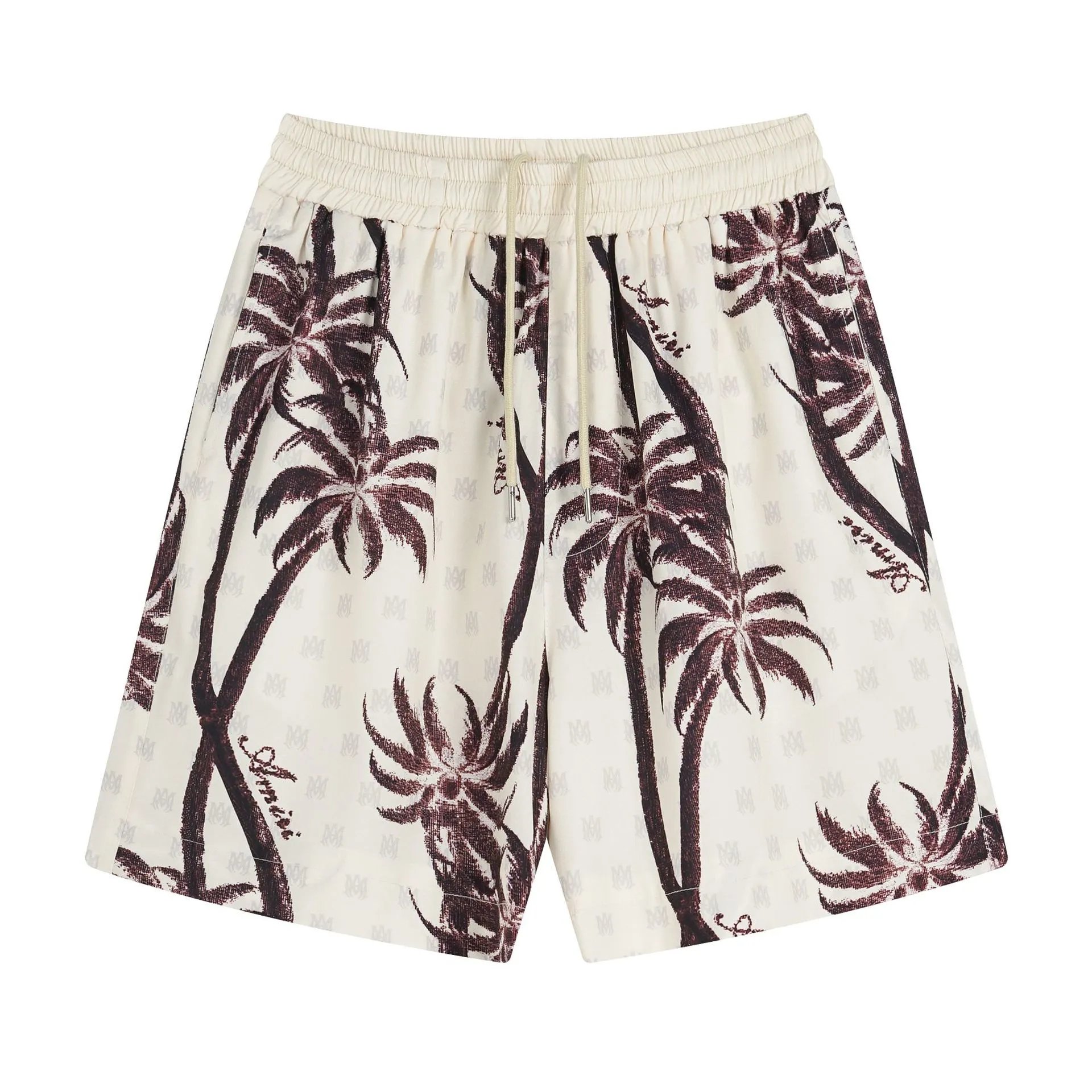 Palm Print Men's Casual Shorts Set, Ecru - Amiri - Cnfans - $23.23