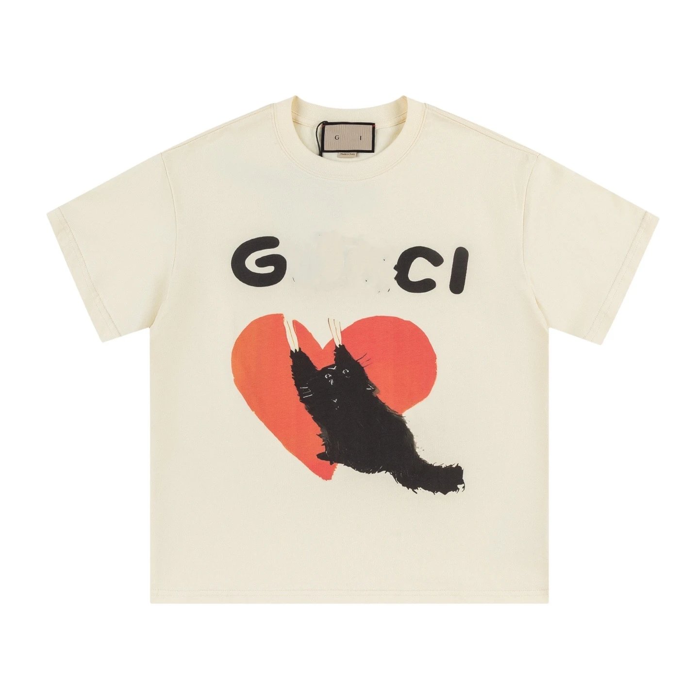 Casual Animal Print Cotton Tee Unisex Ivory - Gallery Image 11 - Detailed View