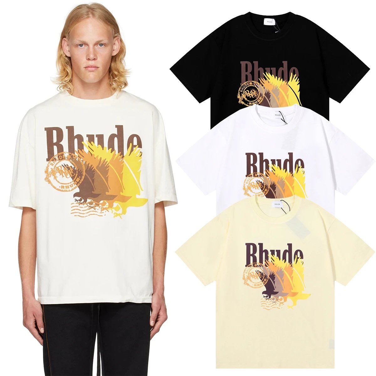 Rhude Faded Bird Print Tee Multicolor - Gallery Image 8 - Detailed View