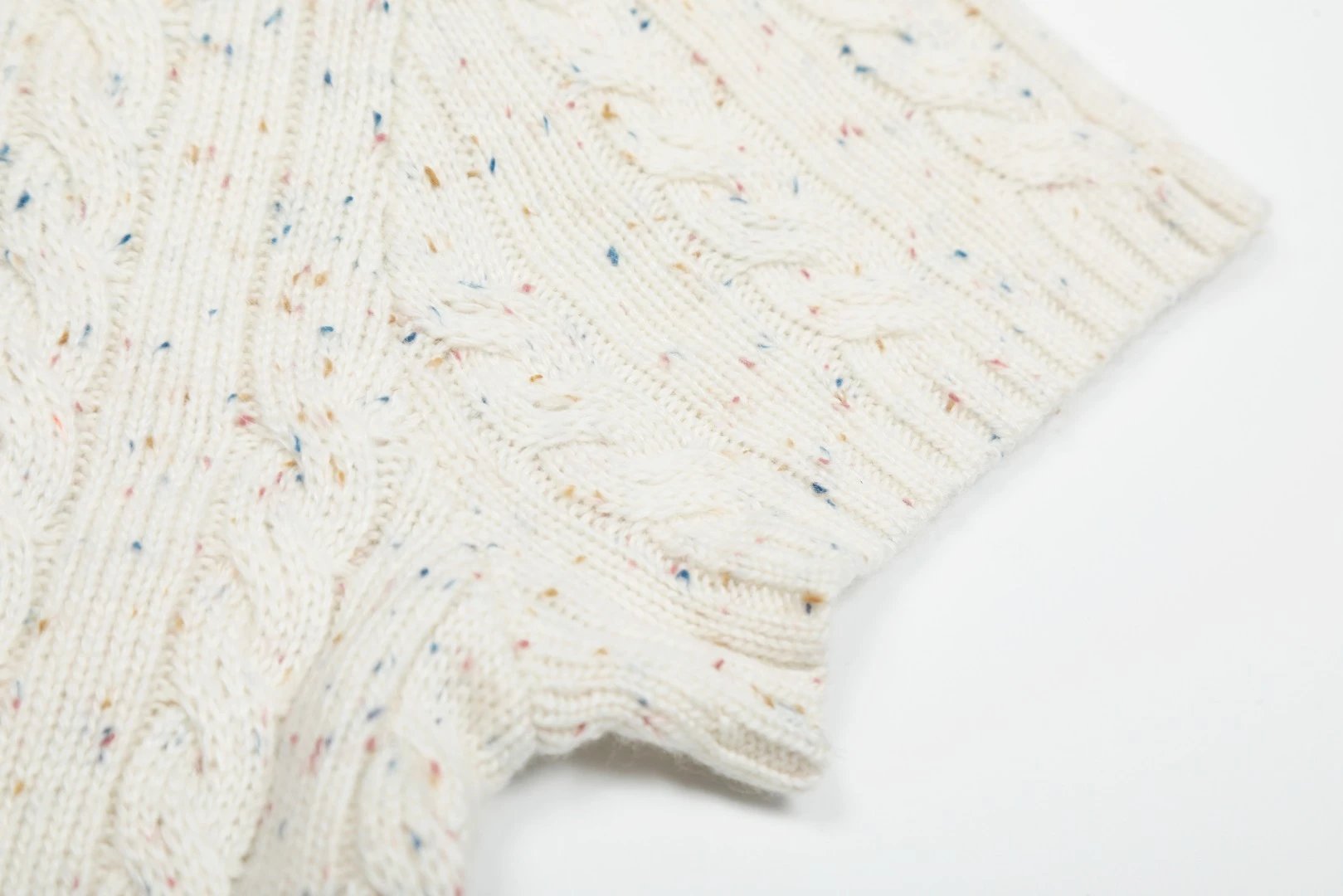 Cable-Knit Wool Blend Tee, Short Sleeve - Ecru - Gallery Image 12 - Detailed View