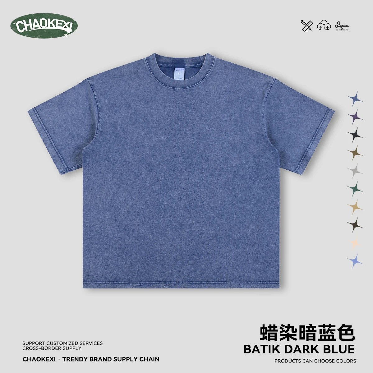 Vintage Cotton Men's Tee Streetwear Top - Indigo - CHAOKEXI - Cnfans - $17.66
