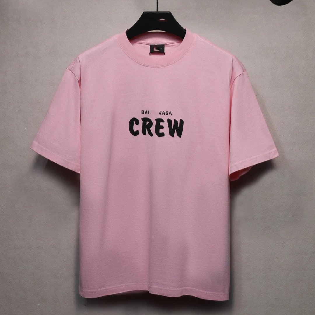 Crew Print Cotton Tee Unisex Casual Rose - Gallery Image 5 - Detailed View