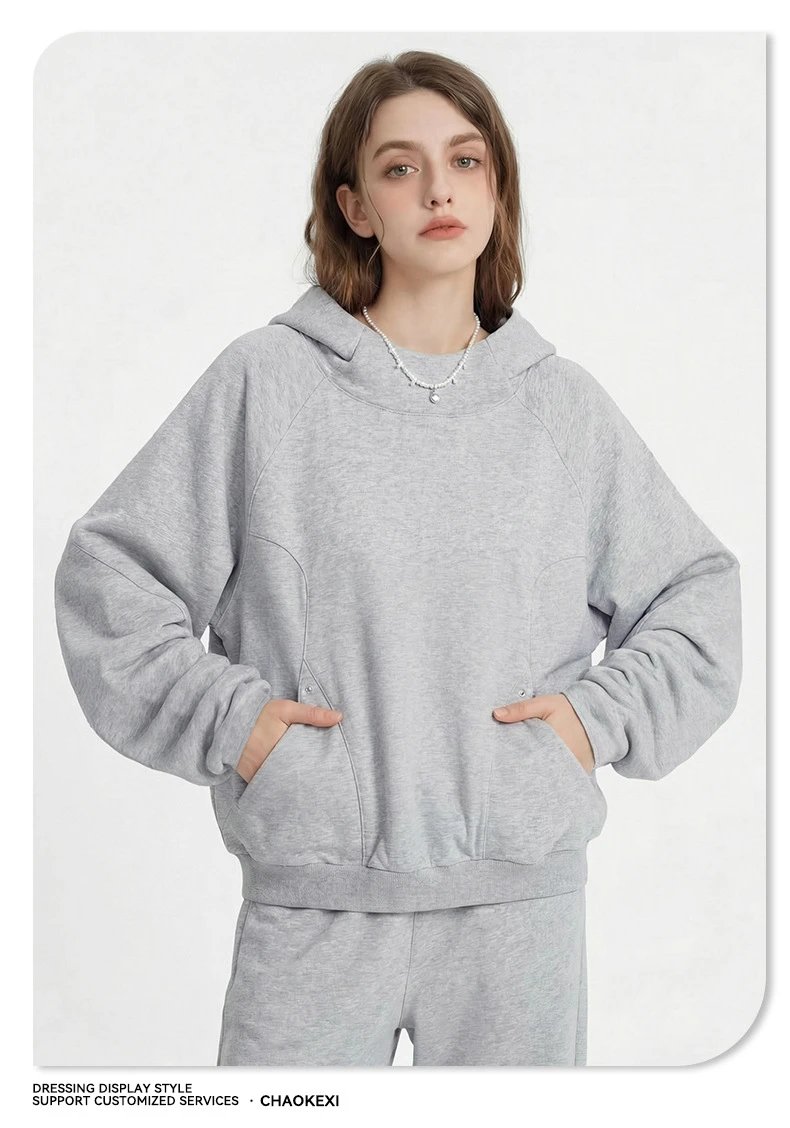 American 330g Fleece Street Hoodie Winter Mens Apricot - Gallery Image 4 - Detailed View