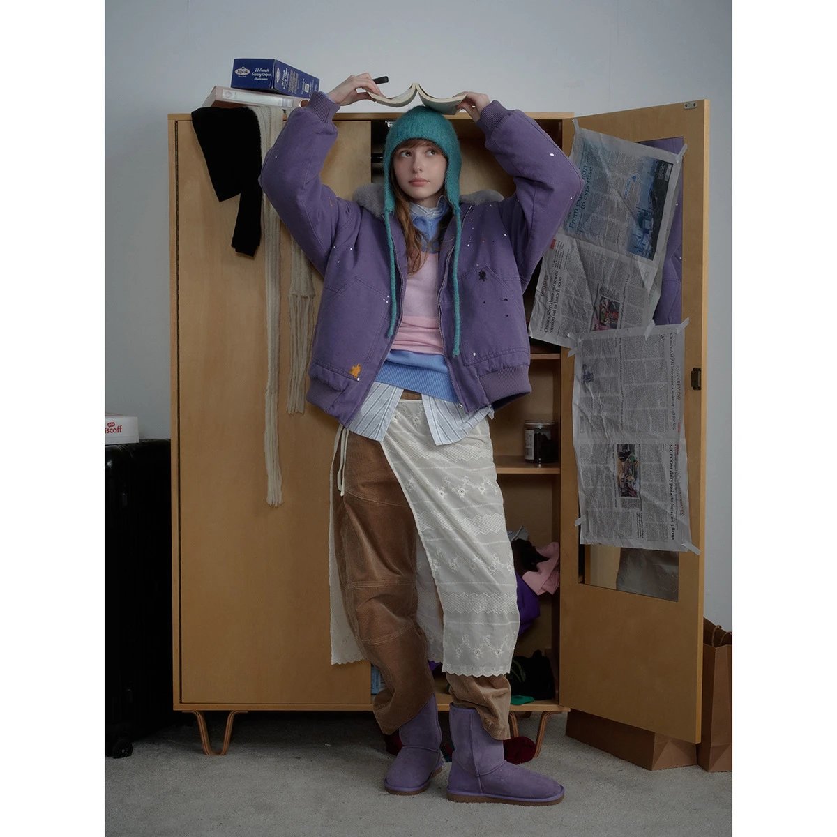 Unisex Winter Faux Fur Hooded Workwear Jacket, Amethyst - Gallery Image 2 - Detailed View