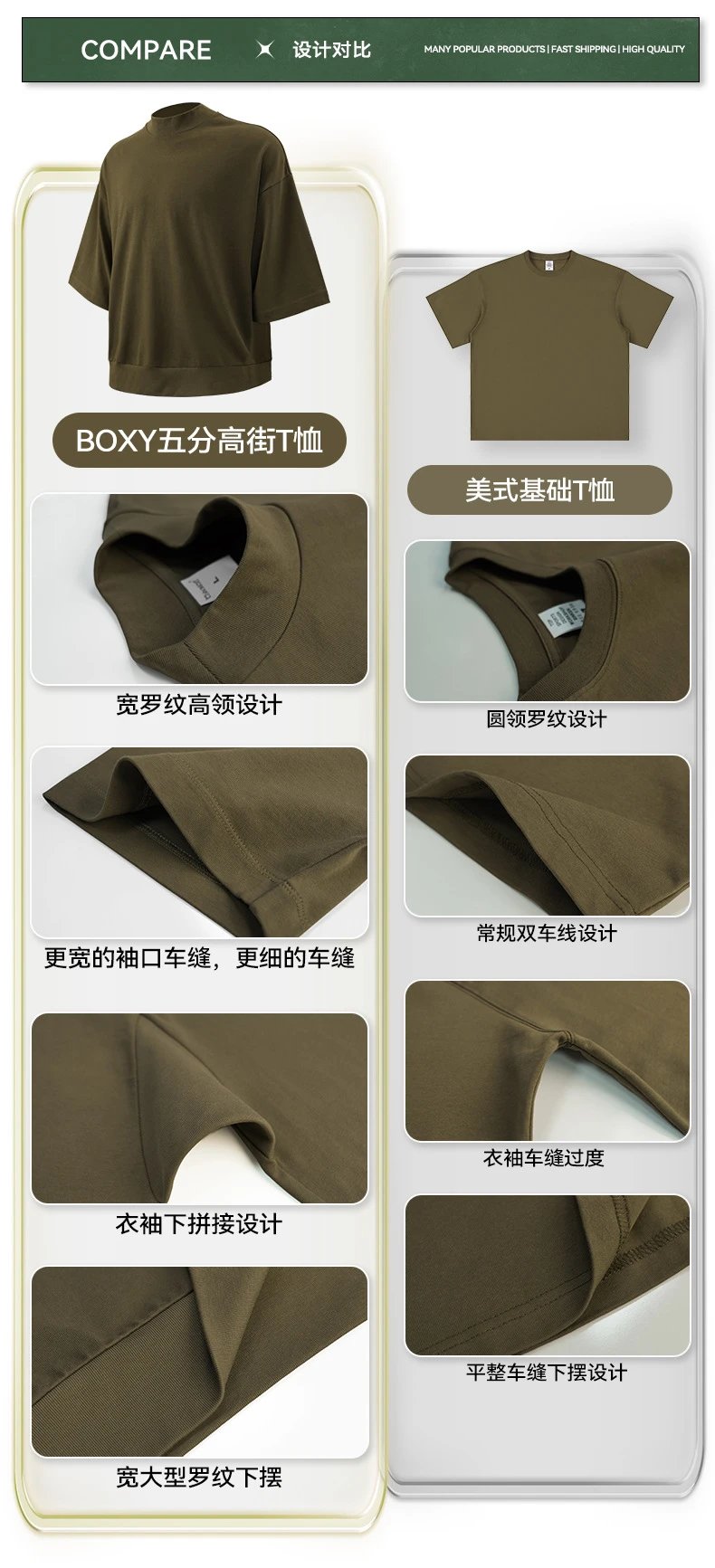 Men's Cotton Boxy Tee Retro Style Top Slate Gray - Gallery Image 4 - Detailed View