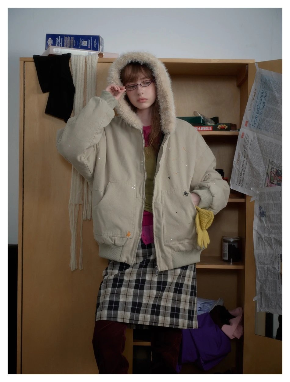 Unisex Winter Faux Fur Hooded Workwear Jacket, Amethyst - Gallery Image 4 - Detailed View