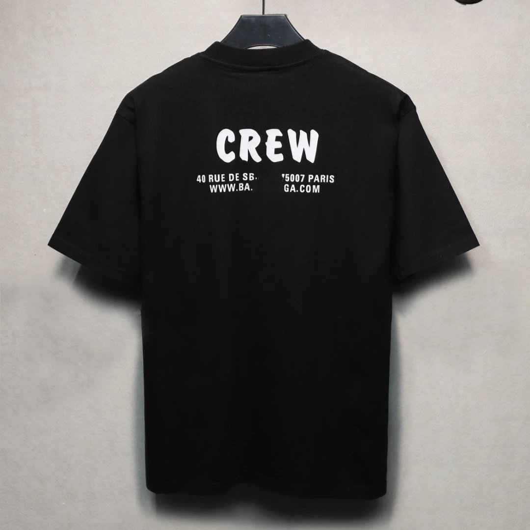 Crew Print Cotton Tee Unisex Casual Rose - Gallery Image 2 - Detailed View