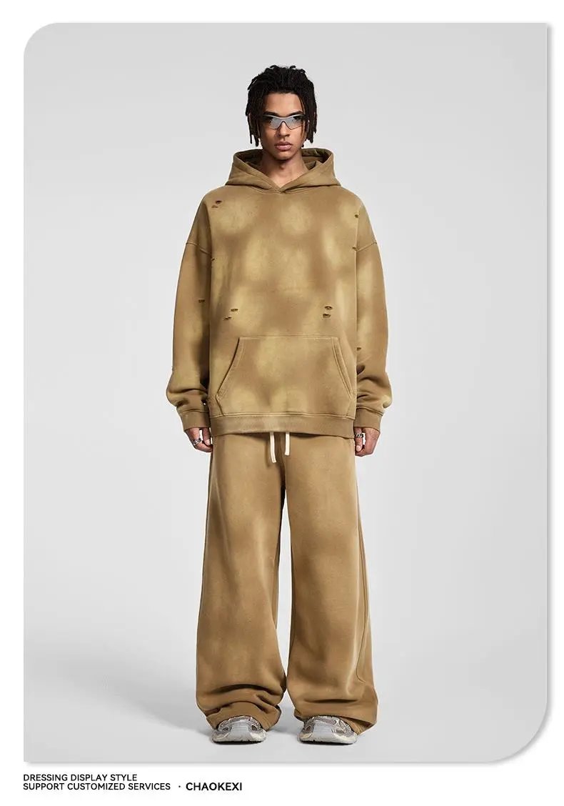 Vintage Fleece Hoodie Sweatpants Set Maroon - Gallery Image 7 - Detailed View