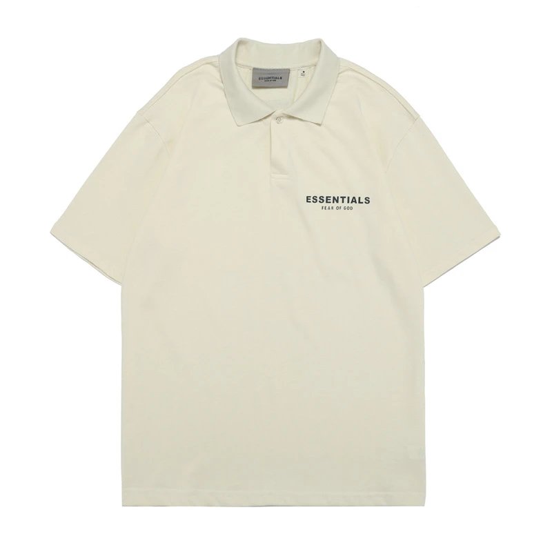 Streetwear Cotton Polo Shirt Short Sleeve Taupe - Gallery Image 4 - Detailed View