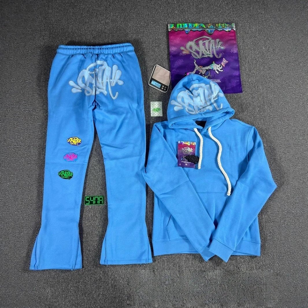 Hip Hop Fleece Hoodie Pants Set Cerulean - Syna World(Syna) - Cnfans - $58.03
