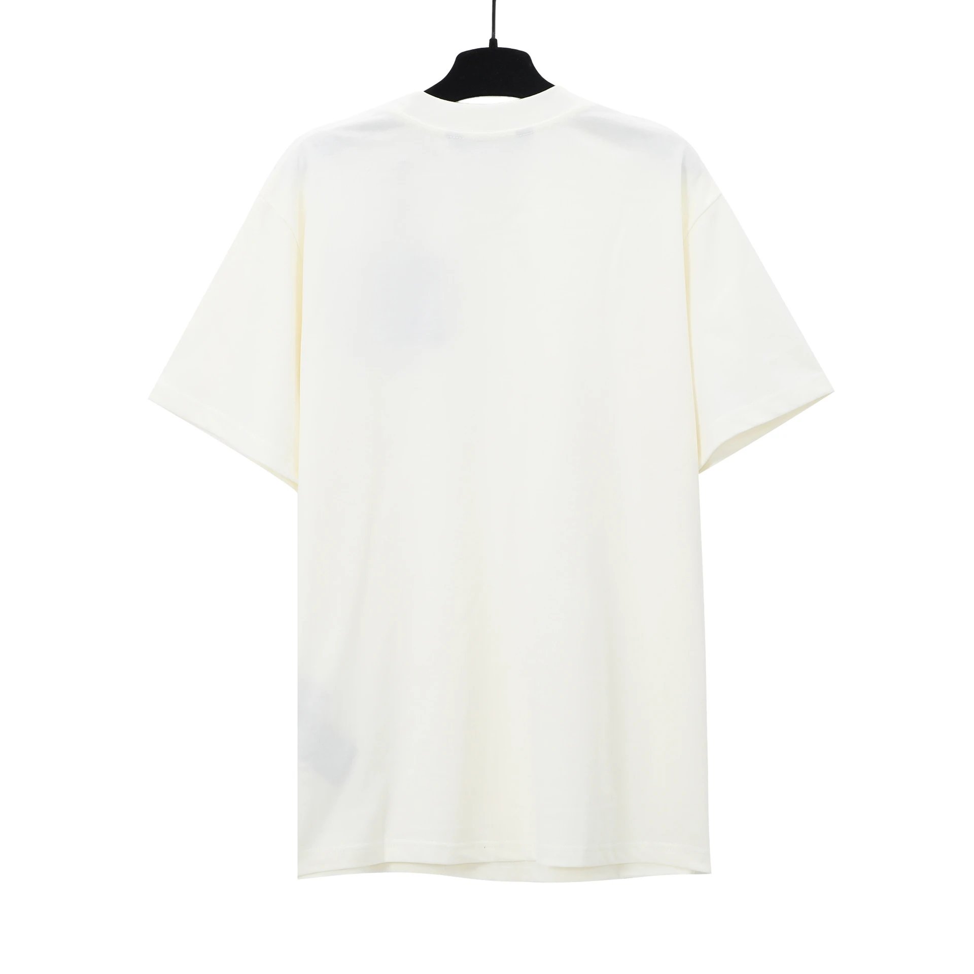 Unisex Rhinestone Logo Streetwear Cotton T-Shirt Ivory - Gallery Image 5 - Detailed View