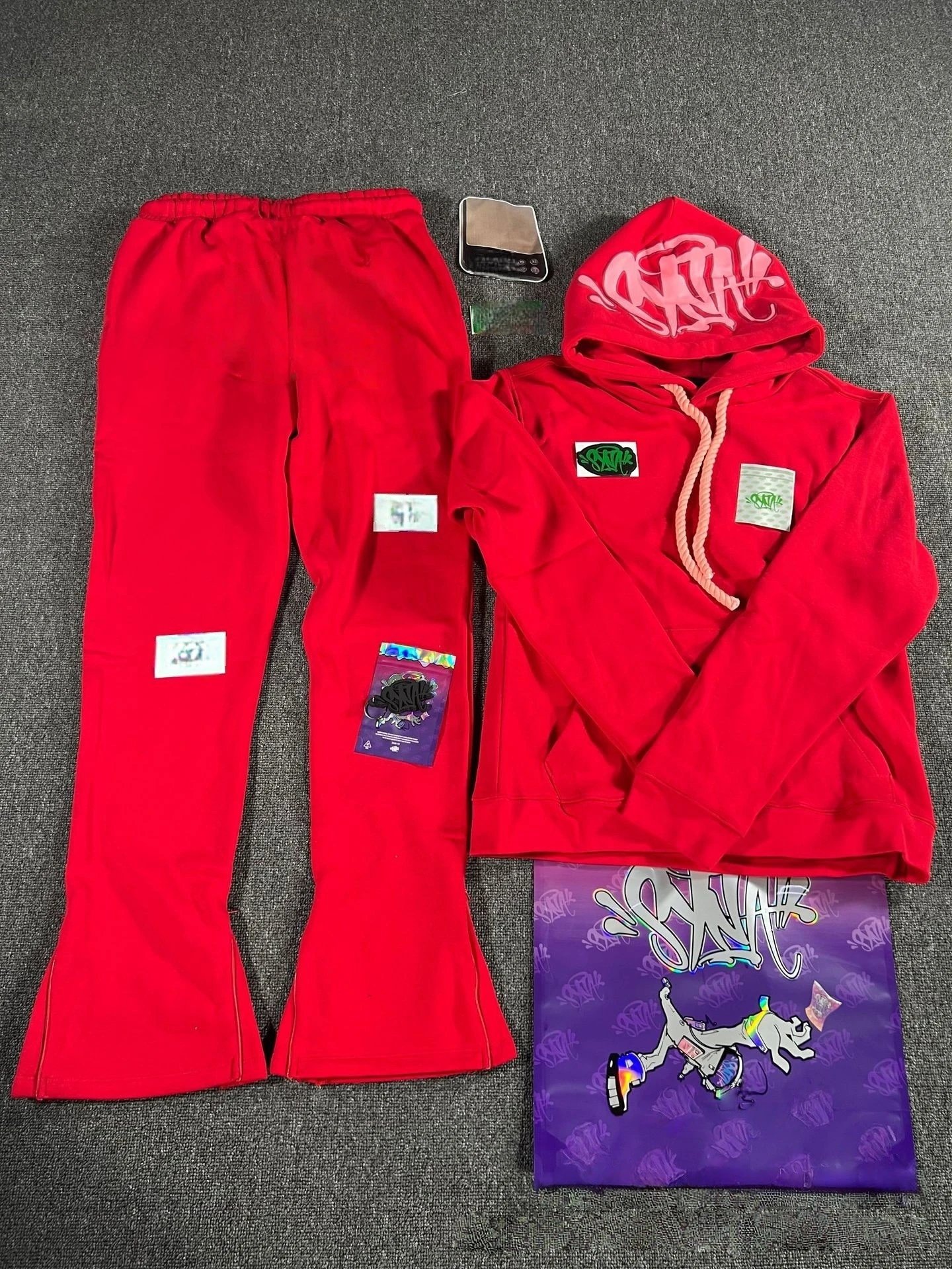Hip Hop Fleece Hoodie Pants Set, Scarlet - Syna World(Syna) - Cnfans - $58.03