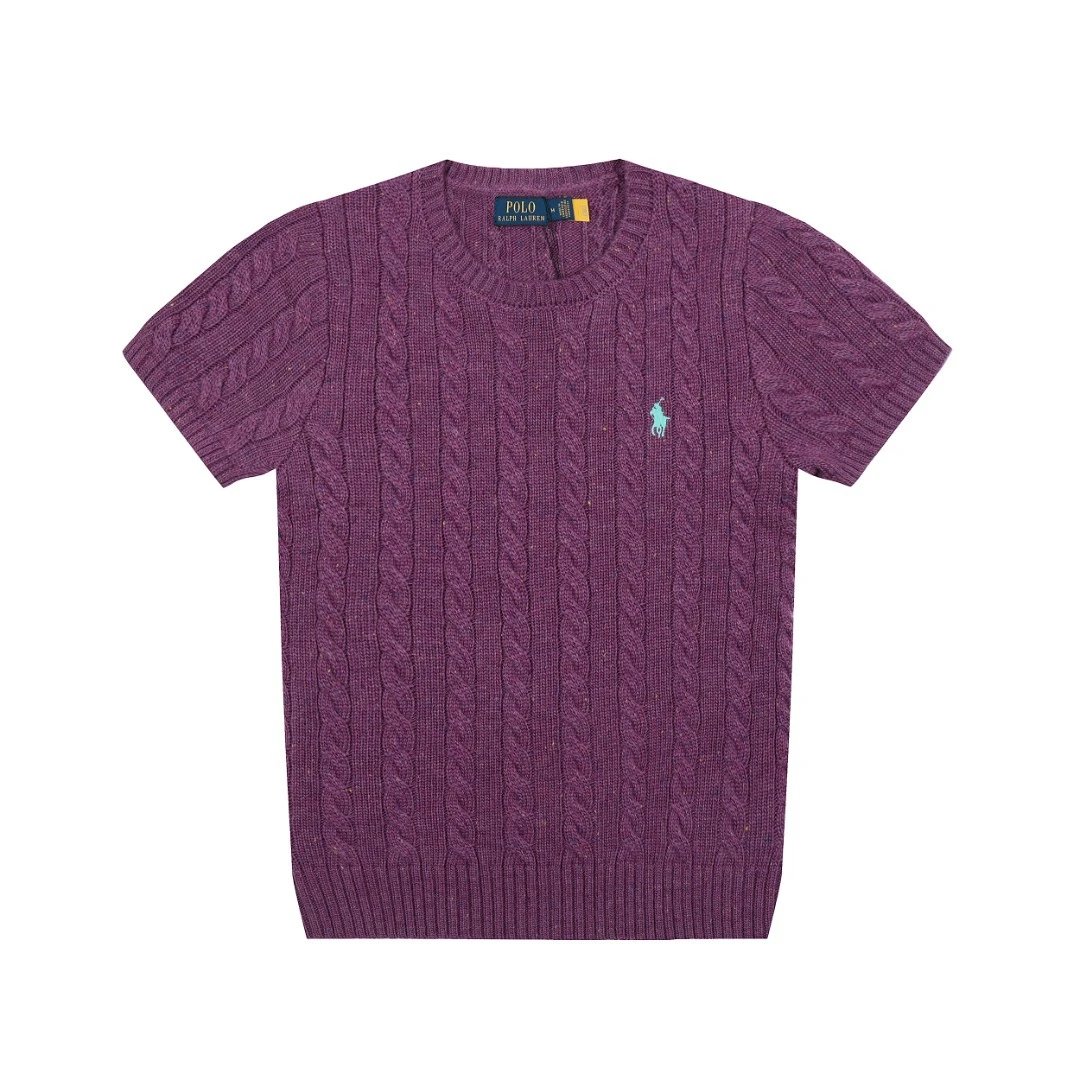 Cable-Knit Wool Blend Tee, Short Sleeve - Ecru - Gallery Image 7 - Detailed View