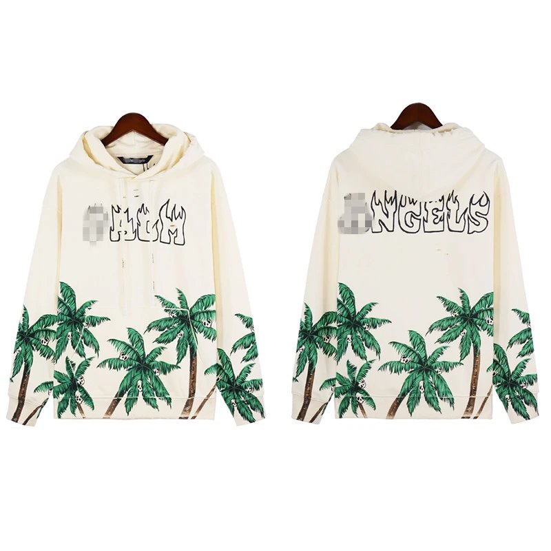 Casual Palm Tree Print Hoodie Pullover, Off-White - Palm Angels - Cnfans - $36.45