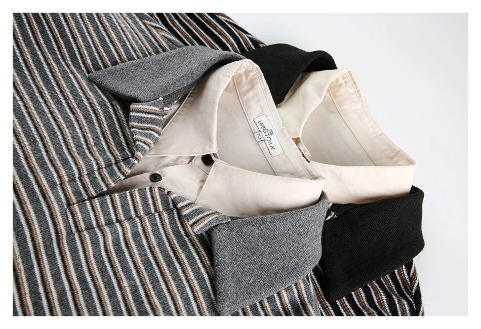 Oversized Striped Polo Shirt Unisex Long Sleeve Layered Obsidian - Gallery Image 14 - Detailed View