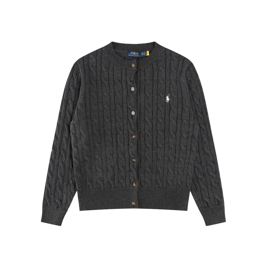 Cable Knit Cotton Cardigan Sweater Classic Khaki - Gallery Image 4 - Detailed View