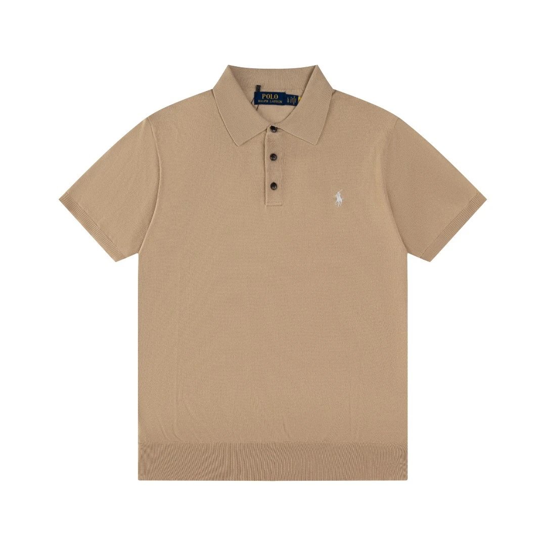 Classic Knit Polo Shirt Unisex Short Sleeve Khaki - Ralph Lauren - Cnfans - $28.06