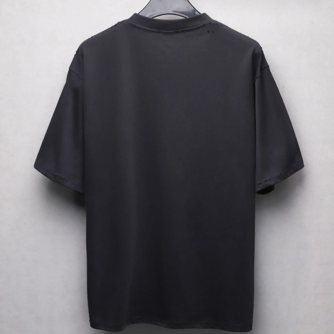 Unisex Oversized Distressed Melted Print Cotton Tee - Onyx Black - Gallery Image 2 - Detailed View