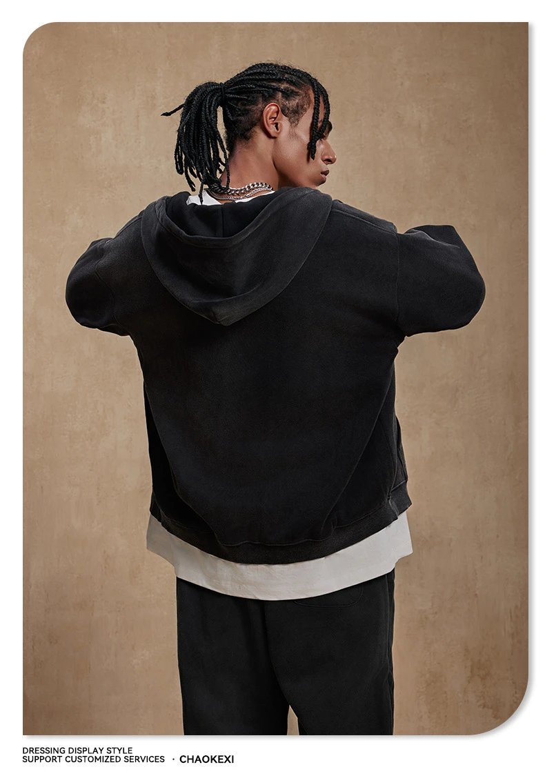 Men's Fleece Sport Knit Zip Up Hoodie Set Washed Black - Gallery Image 8 - Detailed View