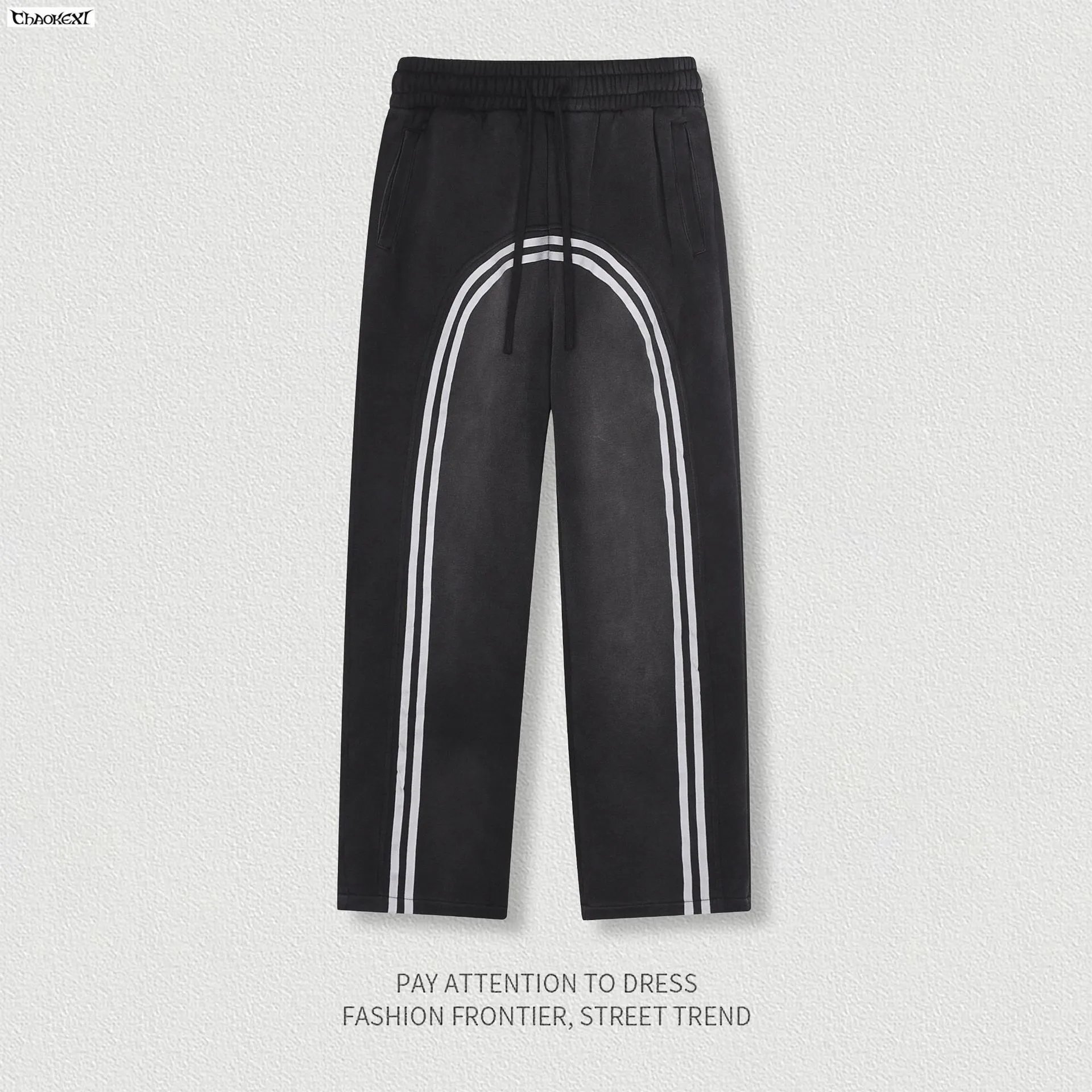 Men's Fleece Sport Knit Zip Up Hoodie Set Washed Black - ChaoKeXi - Cnfans - $28.95