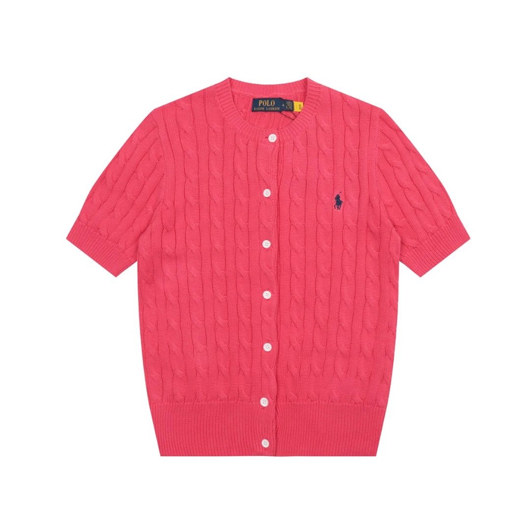 Cable-Knit Slim Fit Short-Sleeve Cardigan Fuchsia - Ralph Lauren - Cnfans - $28.06