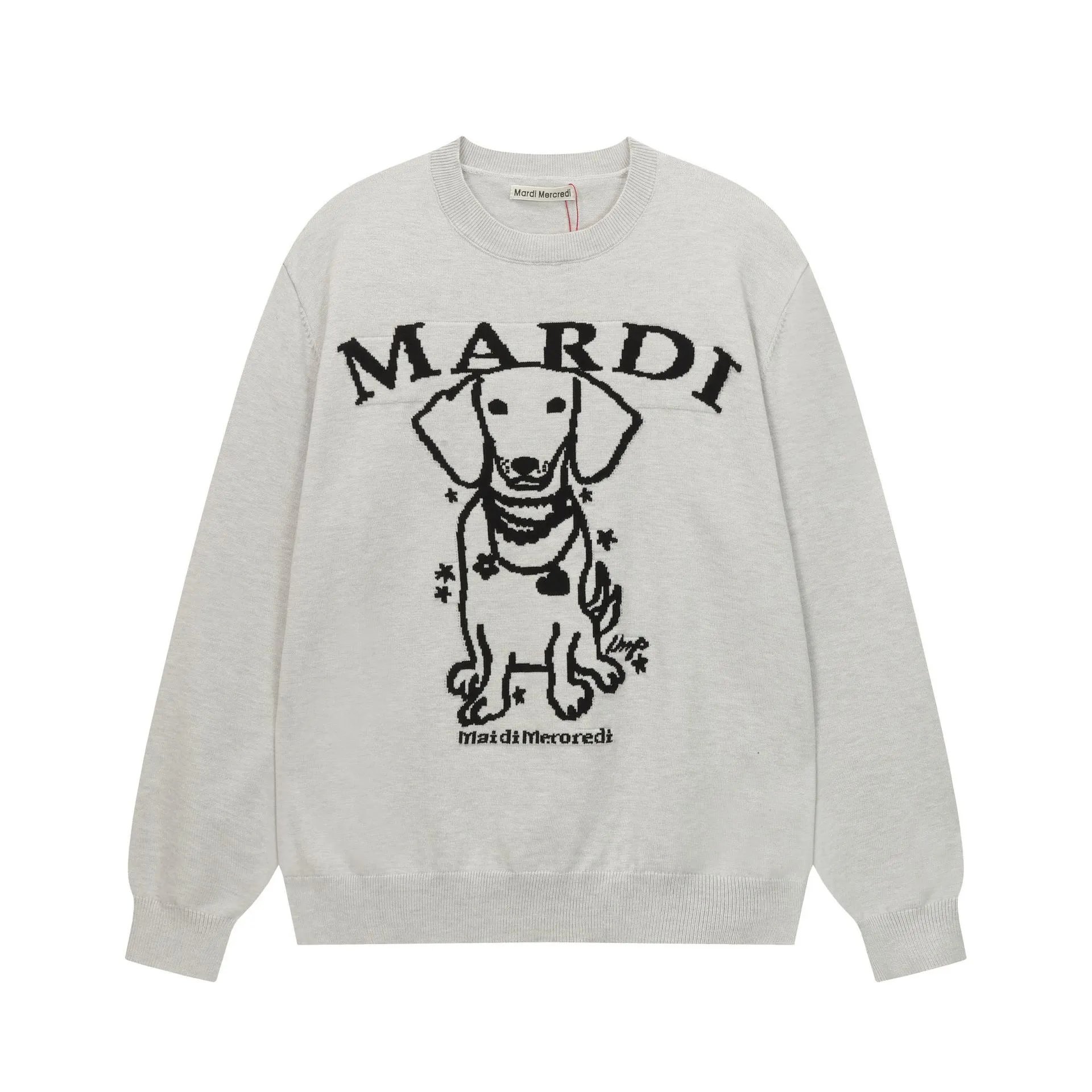 FW Wool Blend Knit Dachshund Graphic Crewneck Sweater Ash Gray - Related Product - Cnfans
