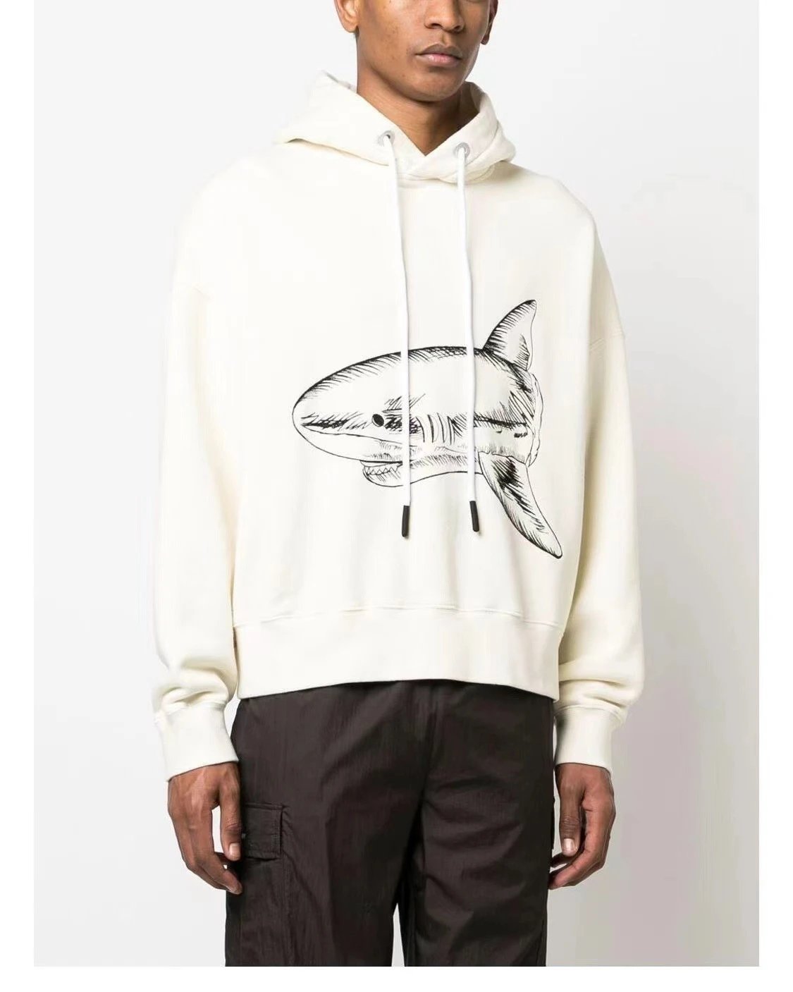 Street Shark Cotton Hoodie Unisex Top Ivory - Gallery Image 13 - Detailed View
