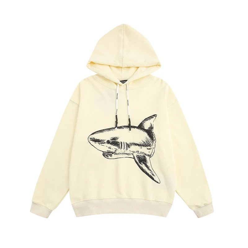 Street Shark Cotton Hoodie Unisex Top Ivory - Gallery Image 1 - Detailed View