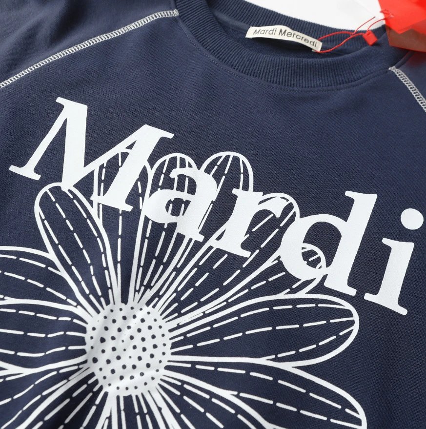 Chic Daisy Print Raglan Crop Sweatshirt, Midnight Blue - Gallery Image 10 - Detailed View