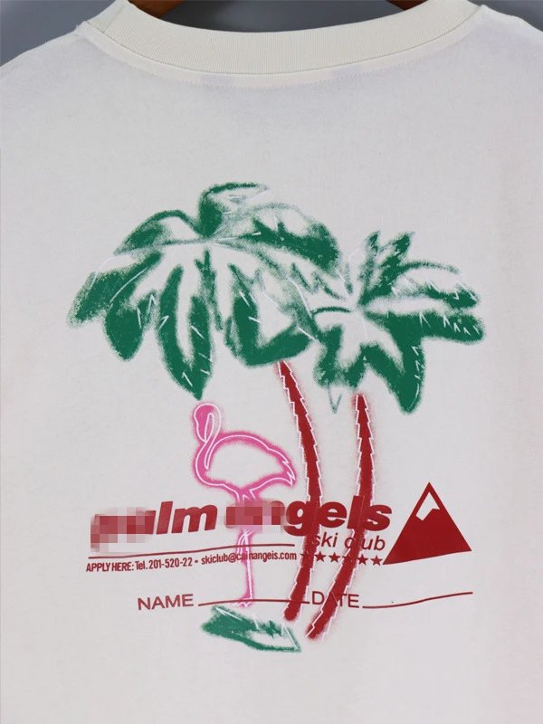 Streetwear Flamingo Palm Tree Tee Black Ivory - Gallery Image 9 - Detailed View