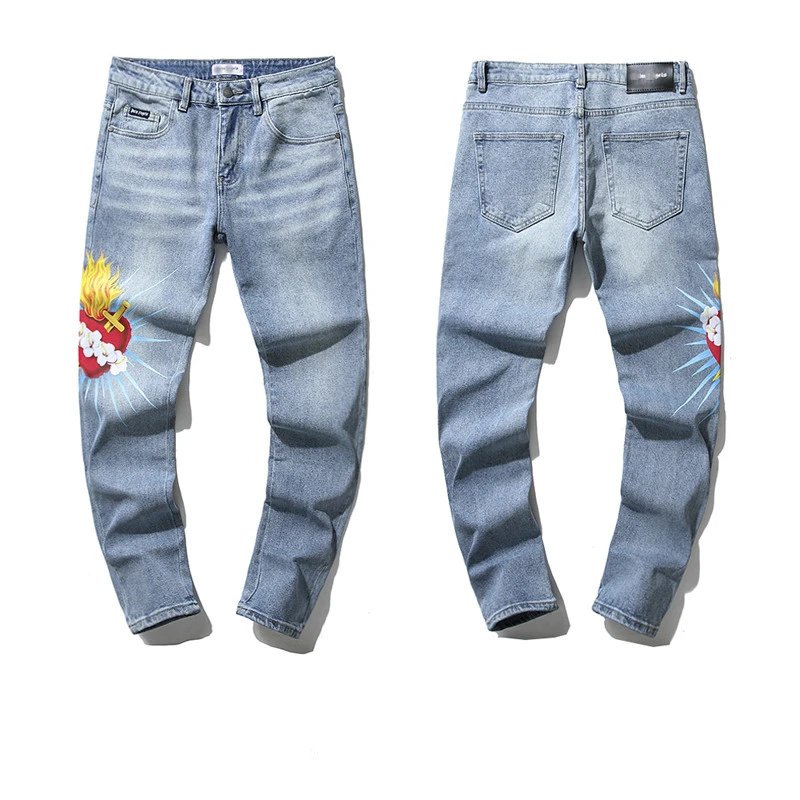 Palm Angels Flame Heart Jeans Blue - Palm Angels - Cnfans - $40.97