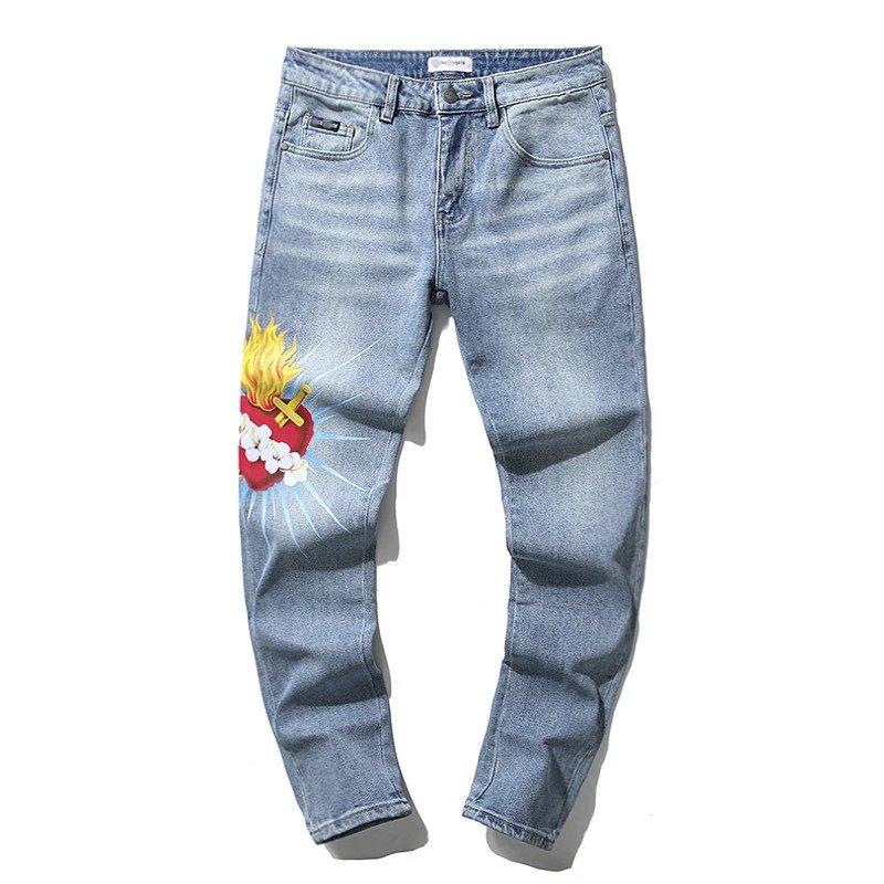 Palm Angels Flame Heart Jeans Blue - Gallery Image 2 - Detailed View