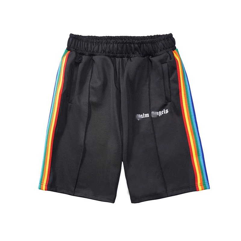 Unisex Rainbow Stripe Athletic Shorts Ebony Black - Palm Angels - Cnfans - $22.26