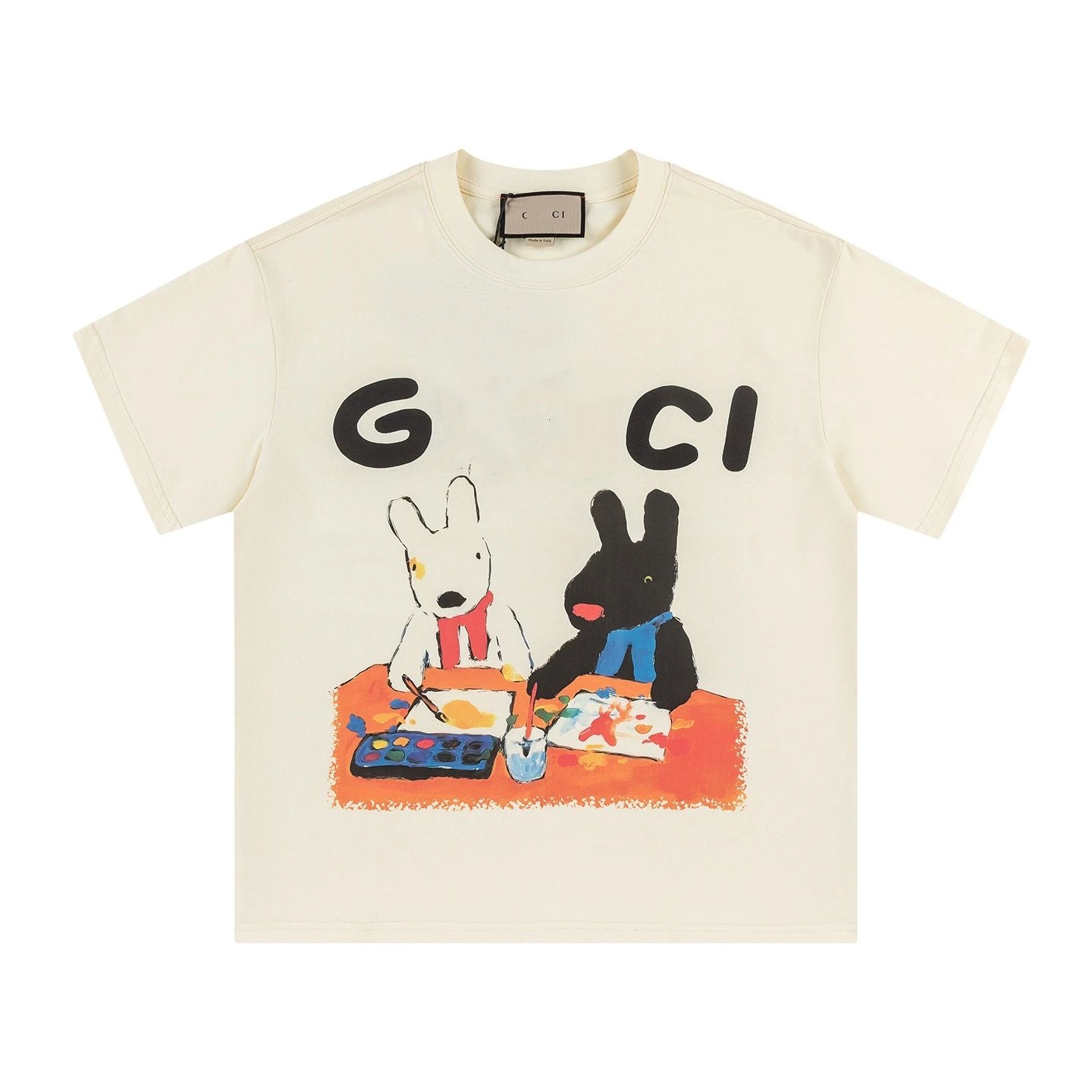 Animal Print Cotton Tee Unisex Casual Ivory - Gucci - Cnfans - $22.58