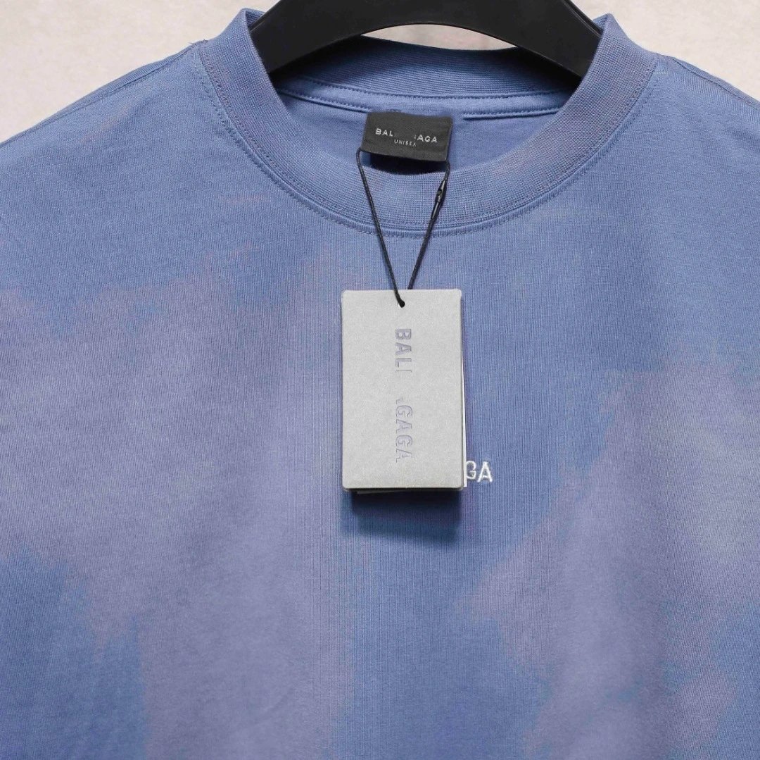 Unisex OS Gradient Embroidered Short Sleeve Tee Washed Indigo - Gallery Image 4 - Detailed View