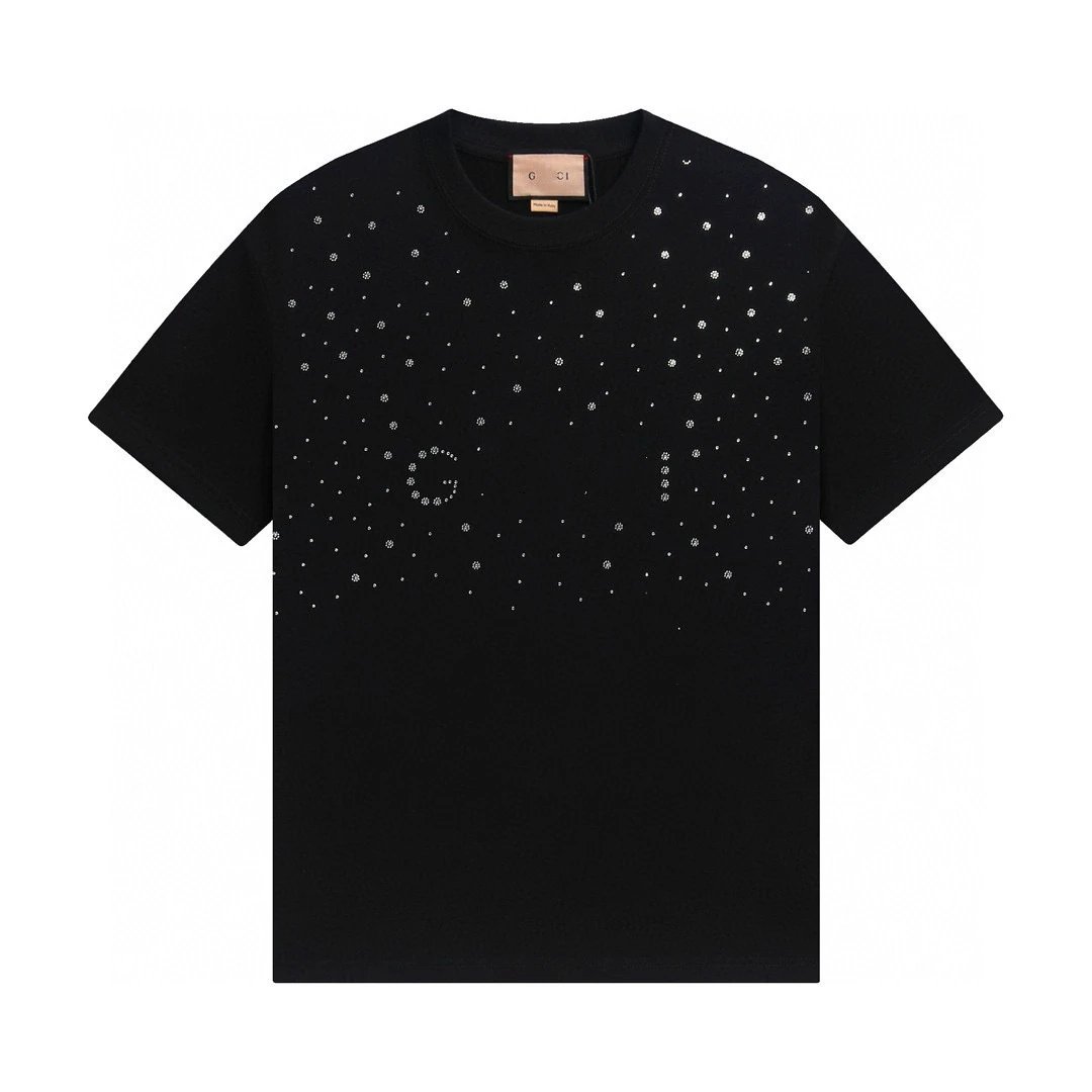 Casual Cotton Rhinestone Men's Tee - Off White - Gallery Image 3 - Detailed View