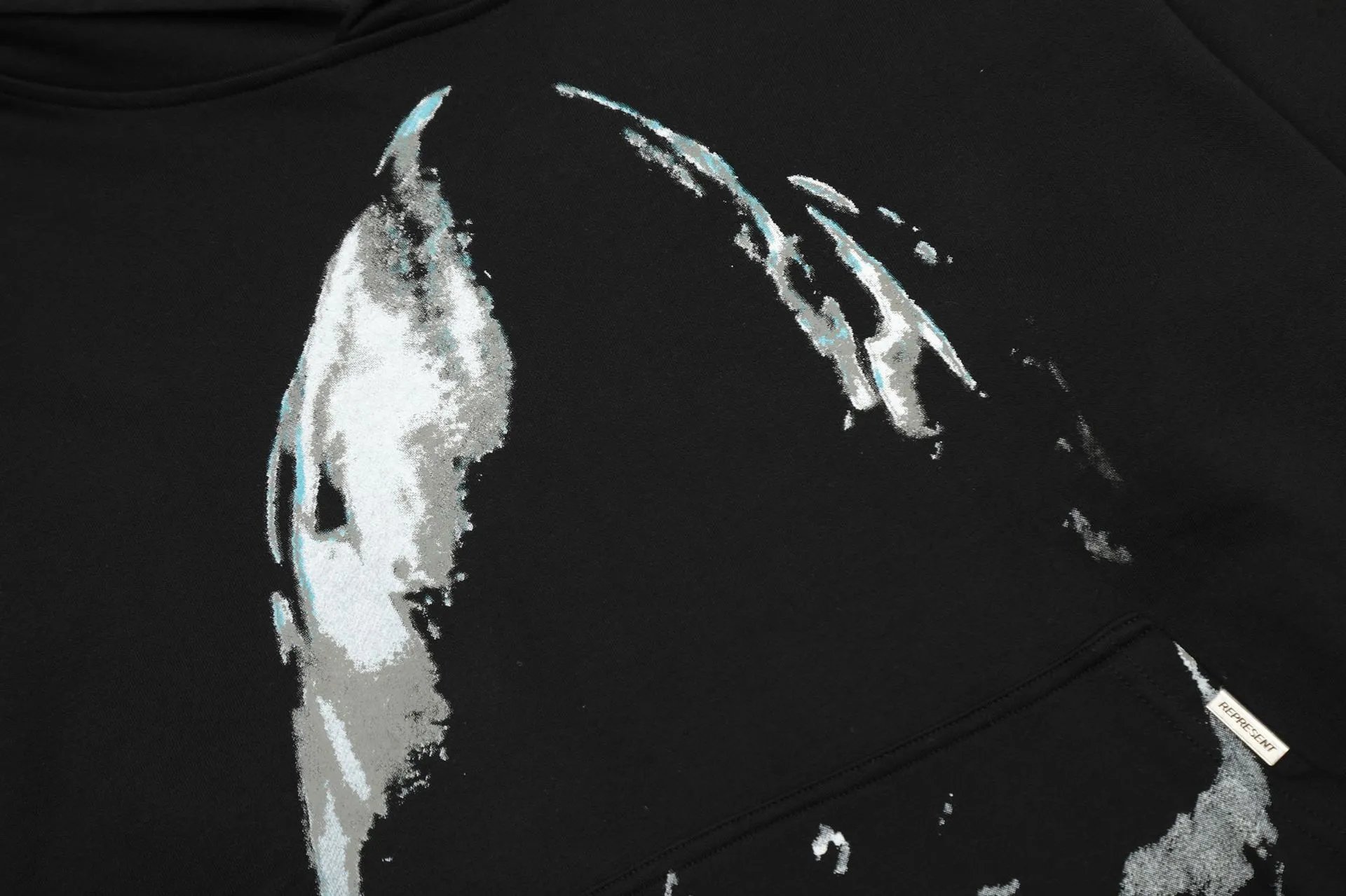 Street Shark Cotton Hoodie Unisex Pullover Onyx - Gallery Image 7 - Detailed View