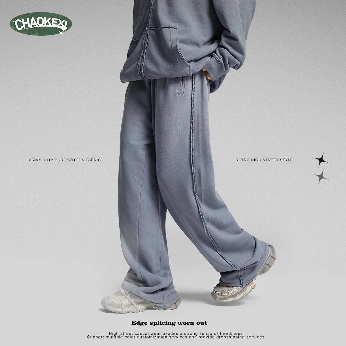 Men's Cotton Straight-leg Casual Pants Faded Black - Gallery Image 3 - Detailed View