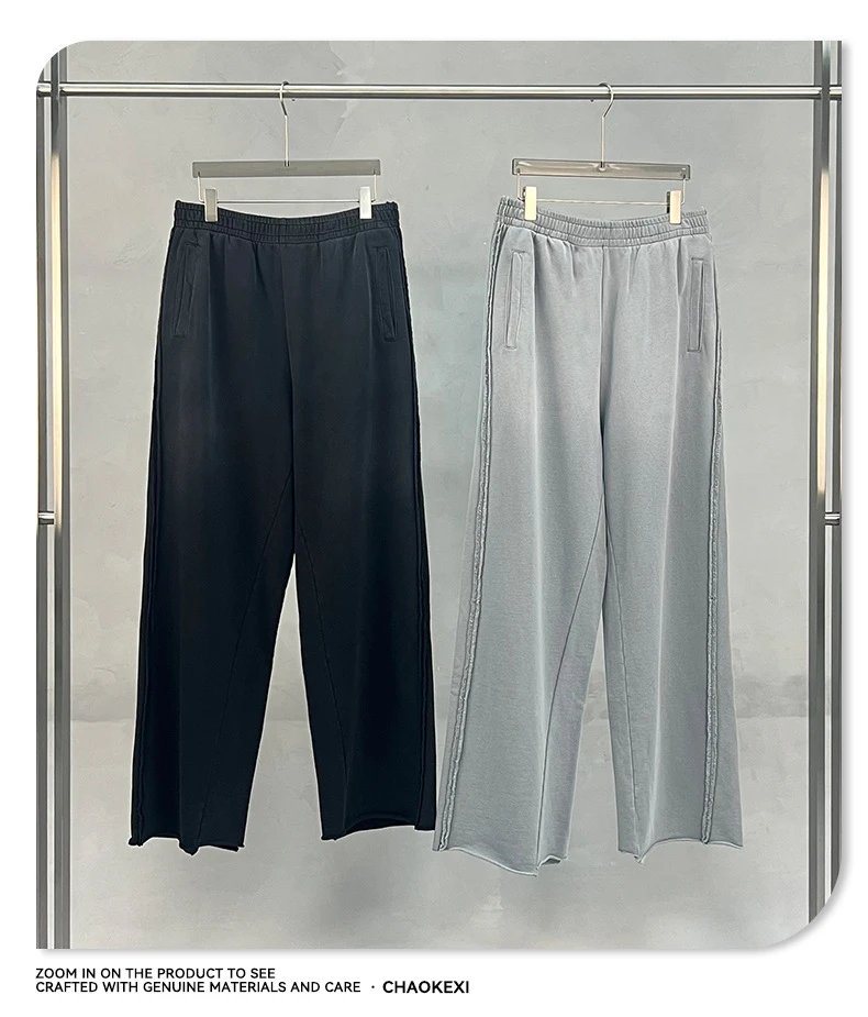 Men's Cotton Straight-leg Casual Pants Faded Black - Gallery Image 11 - Detailed View