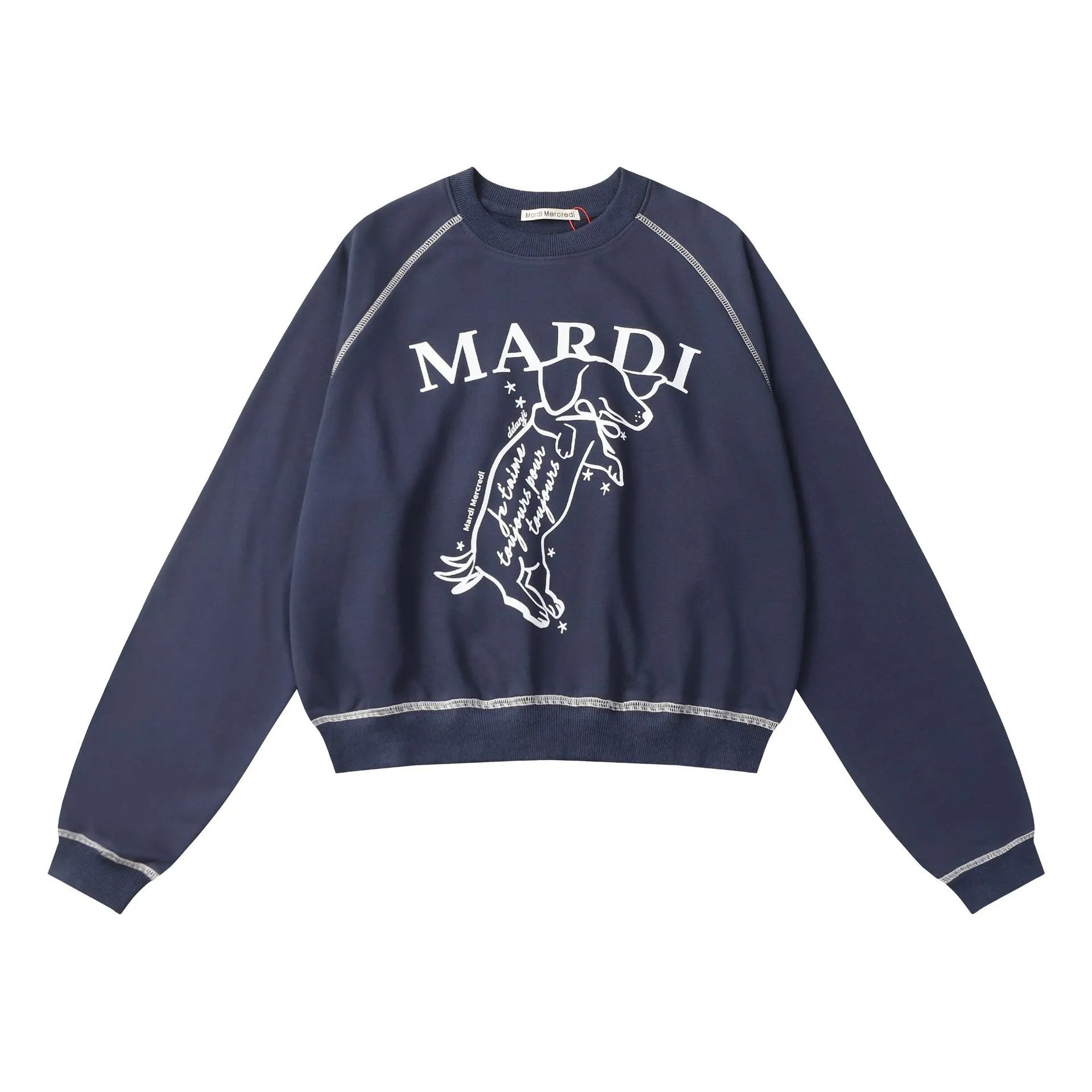 Unisex Dachshund Graphic Raglan Sweatshirt, Midnight Blue - Gallery Image 3 - Detailed View