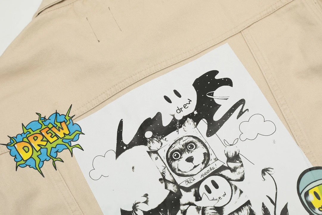 Street Art Alien Denim Jacket Sand Beige - Gallery Image 7 - Detailed View