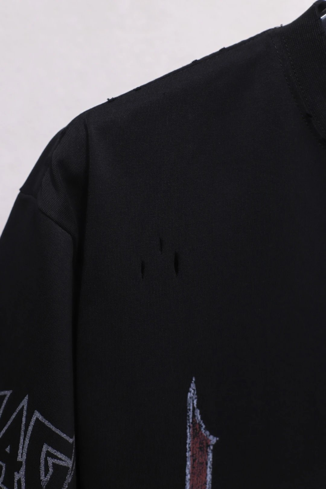 Balenciaga Paris Distressed Black Tee - Gallery Image 5 - Detailed View