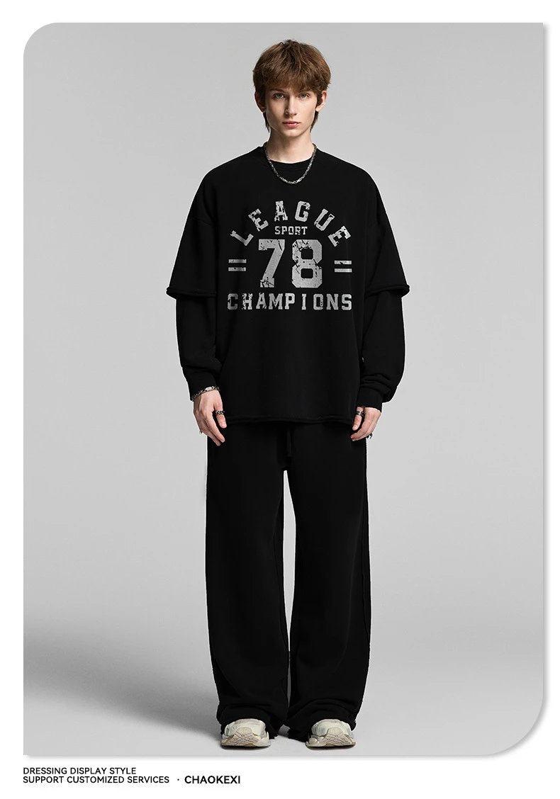 Retro Cotton Pullover Sweatshirt Unisex Onyx - Gallery Image 4 - Detailed View